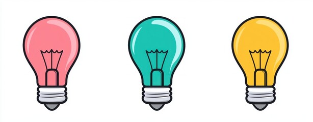 Poster - Colorful Bulbs in Pink, Teal, and Yellow Illustrating Creativity and Innovation