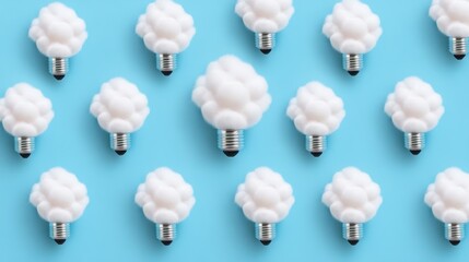 Aufkleber - Creative Light Bulbs with Cloud Designs on Blue Background for Unique Concepts