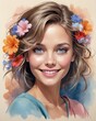 © NEERAJ - Ethereal watercolor portrait of a woman’s face blending seamlessly into a delicate flower petal, symbolizing femininity, nature, and poetic transformation for International Women’s Day, 8 March.