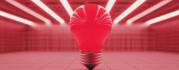 Aufkleber - Vibrant Red Light Bulb Illuminating a Modern Abstract Space