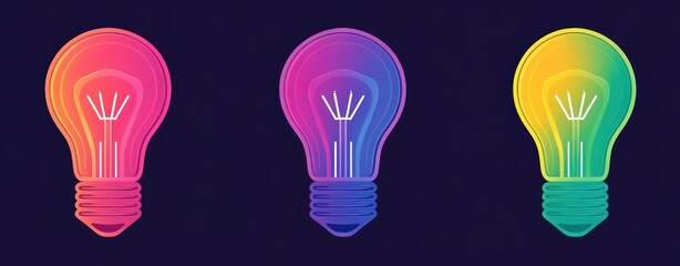 Aufkleber - Colorful Light Bulbs in Gradient Style on Dark Background for Creative Concepts