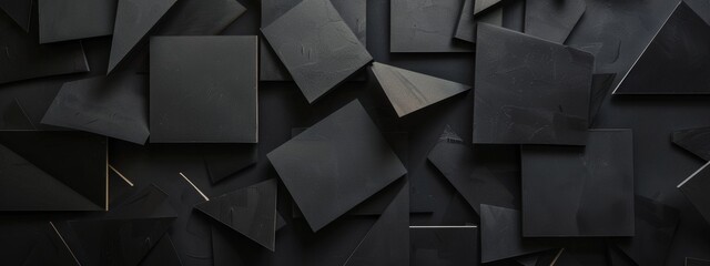 Wall Mural - sharp black triangles and squares on a dark background. geometric design for banner template with wh