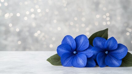 Wall Mural - blue flowers on a table with a silver background