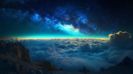 Wall Mural - blue background with stars and clouds in a stock image