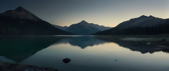 Wall Mural - A serene lake gradually becoming polluted scenic mountains surrounding it casting a poignant reflection on human impact versus natures beauty