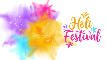 Aufkleber - Holi Festival celebration banner. Indian Festival of colors. Hand lettering and Holi powder paints. Vector illustration.
