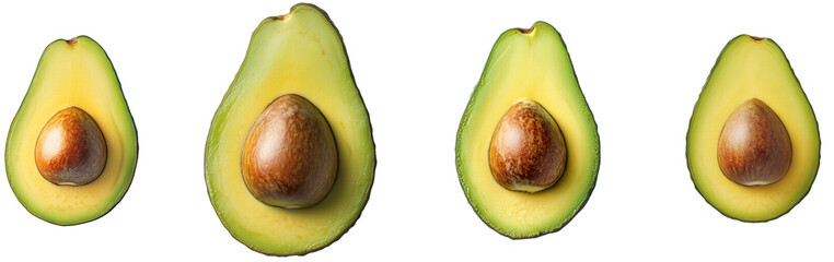 Wall Mural - Assorted Avocado Halves with Pit, isolated on transparent background.