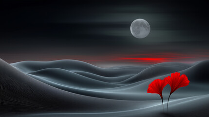 Wall Mural - fantasy landscape with red poppies