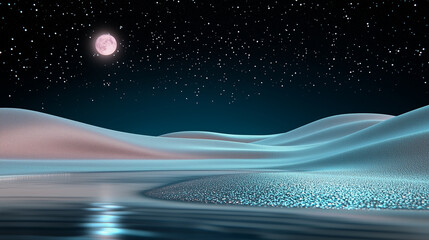 Wall Mural - abstract space background. abstract dreamlike landscape with a glowing orb and smooth dunes. great f