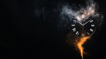 Wall Mural - A clock with smoke coming out of it on a black background