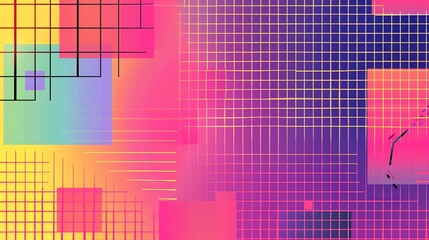 Wall Mural - abstract geometric background with vibrant colors and grid patterns.