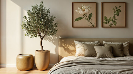Wall Mural - a bed with pillows and a plant in a pot