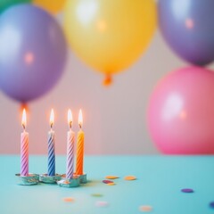 Poster - Celebrate birthdays with vibrant balloons, glowing candles, and a colorful table setting filled with joy and laughter. Generative AI