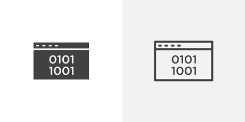 Binary code icons vectors illustrations in black fill and liner versions