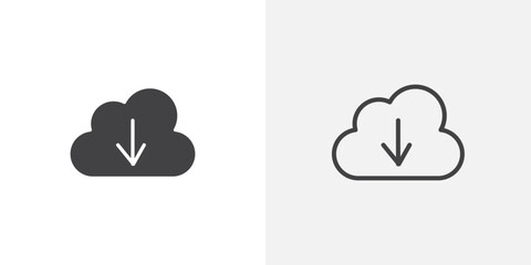 Poster - Cloud download icons vectors illustrations in black fill and liner versions