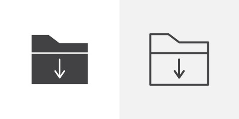 Poster - Folder download icons vectors illustrations in black fill and liner versions