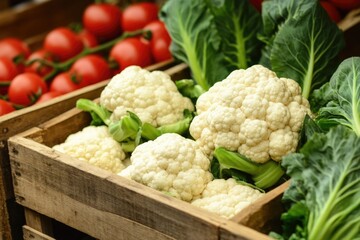 Wall Mural - Colorful vegetables in wooden crates.