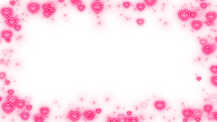 valentines day border frame love neon lights hearts and shiny glowing stars on transparent background, png romantic red valentine design element