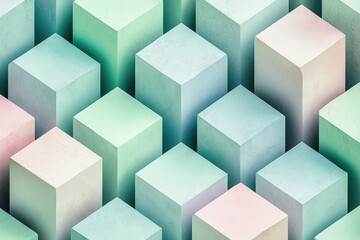 Wall Mural - Abstract arrangement of pastel-colored cubes with a rough texture, creating a modern, geometric composition with visual depth and artistic appeal.