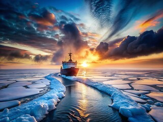 Poster - Arctic Icebreaker Trail: Dramatic Frozen Seascape