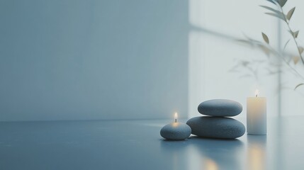 Aufkleber - Relaxing wellness spa experience featuring smooth massage stones and calming lit candles perfect for tranquility. Generative AI