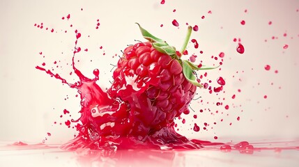 Wall Mural - a raspberry splashes red juice on a white background.
