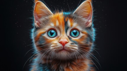  Cute kitten portrait, dark background, digital art, pet adoption