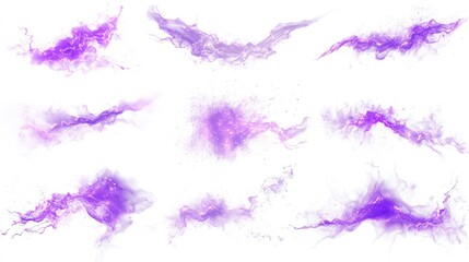 Wall Mural - purple lightning bolt strike set. isolated white background. zeus, god, jupiter, thor, mythology con