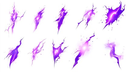 Wall Mural - purple lightning bolt strike set. isolated white background. zeus, god, jupiter, thor, mythology con