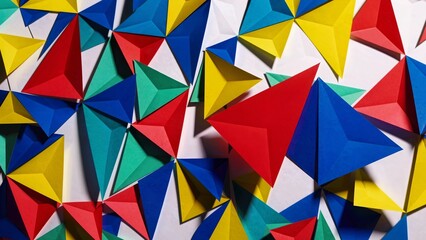 Wall Mural - colorful origami triangles forming a vibrant and dynamic abstract pattern, highlighting creativity a