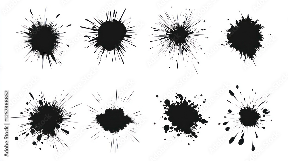 Radial explosion silhouette. Exploding bursts, round explosions cloud ...