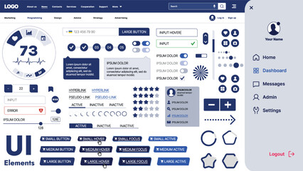 Wall Mural - a modern ui kit featuring a collection of buttons, icons, navigation menus, and responsive design el