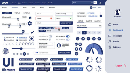 Wall Mural - a modern ui kit featuring a collection of buttons, icons, navigation menus, and responsive design el