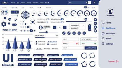 Wall Mural - a modern ui kit featuring a collection of buttons, icons, navigation menus, and responsive design el