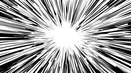 Wall Mural - abstract black and white radial lines converging to a bright center, creating a dynamic, high-speed 