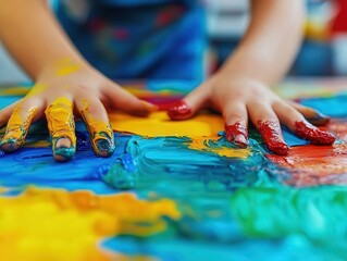 Creating colorful diy wall art project with family home studio closeup vibrant environment artistic exploration