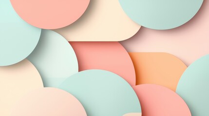 Wall Mural - Abstract circles in pastel colors layered on a soft pink background.