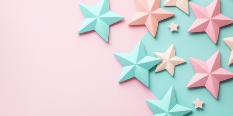 Wall Mural - Colorful star decorations on a pastel background.