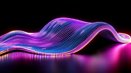 Wall Mural - Abstract digital wave design, vibrant glowing colors, purple, blue, and orange lights, on a black background, smooth curves, 3d render, futuristic