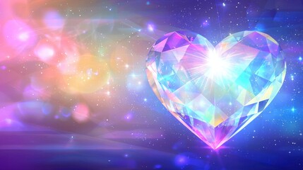 Wall Mural - Radiant Heart Gemstone in Cosmic Nebula Love, Hope, and Dreamscape