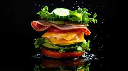 Wall Mural - Sandwich with ham, lettuce, tomato, cucumber, and cheese