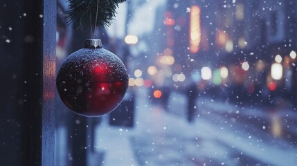 Sticker - Snowy red ornament on pole