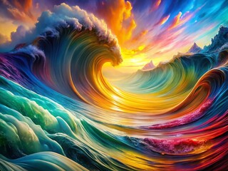 Wall Mural - Bold Colorful Wave Designs: Radiant Artistic Textures, High Depth of Field Stock Photo