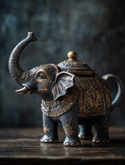 Canvas Print - Elephant Figurine on Wooden Table