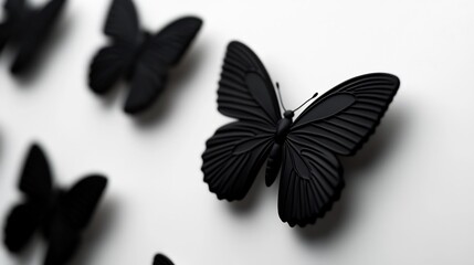 Wall Mural - Monochrome butterfly swarm, A minimalist composition in deep obsidian tones