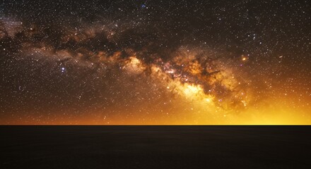Wall Mural - milky way galaxy over dark horizon shines in night sky