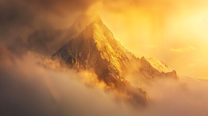 Wall Mural - A majestic mountain peak is bathed in warm golden light.