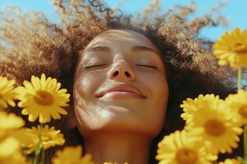 Poster - Woman surrounded by yellow flowers