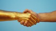 © Slowlifetrader - Golden Handshake Symbolizing Unity and Successful Leadership on a Bright Background
