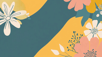 Wall Mural - minimalist floral design with abstract color waves